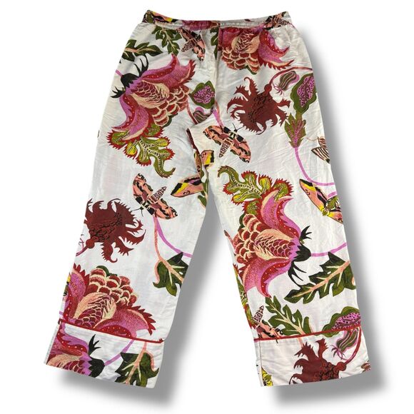 Anthropologie Raphael Balme Floral Flannel Sleep/Lounge Pants Drawstring Sz L - Picture 2 of 7